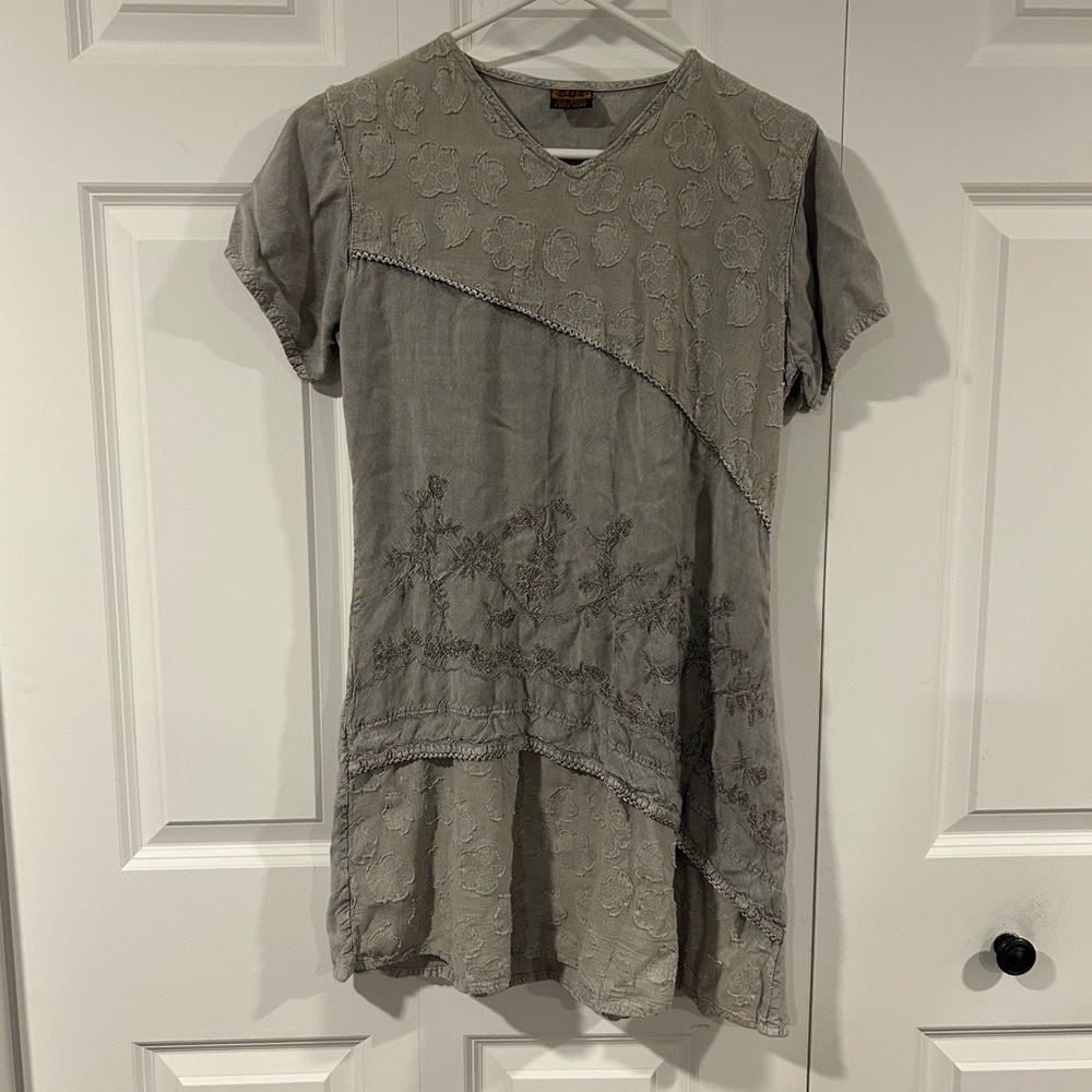 GEETA Gray Embroidered Boho Women's Dress Tunic Free Size
